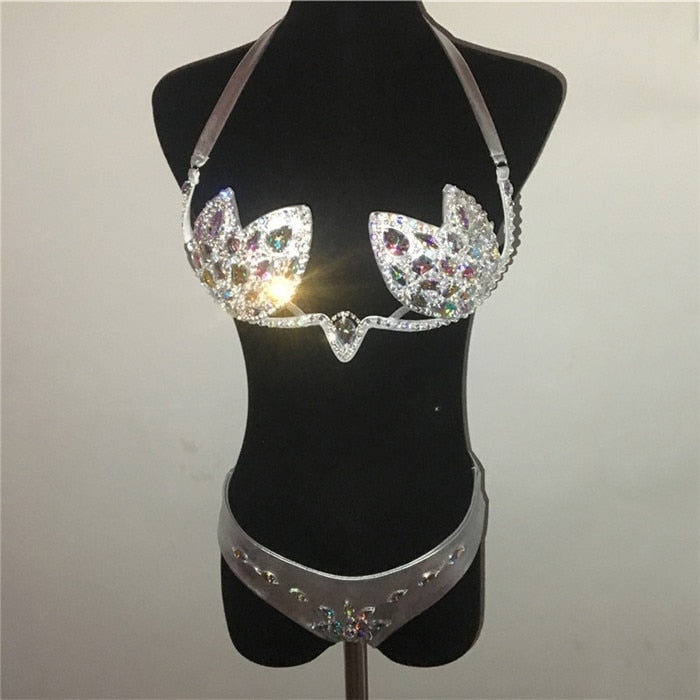 Ibiza Crystal Queen Diamonds Bikini  Sunset and Swim Silver S 
