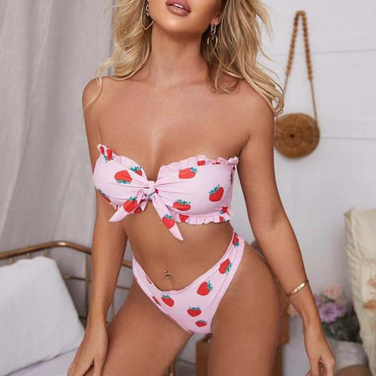 Cute Strawberry Bandeau Bikini Set  Sunset and Swim   