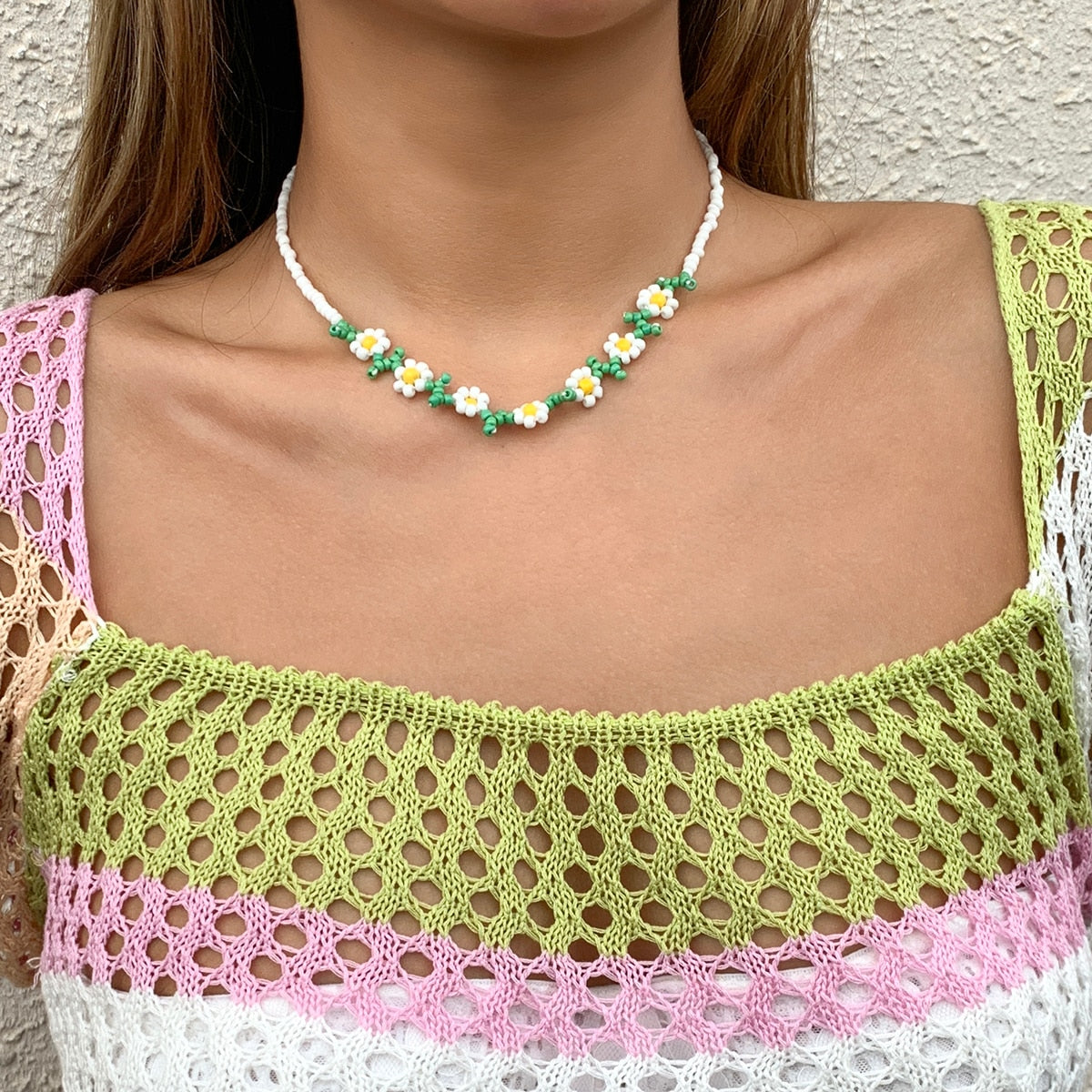 Trendy Flower Passion Beads Choker Necklace  Sunset and Swim C04512  