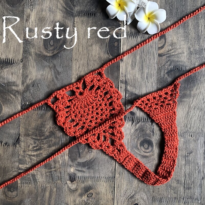 Mini Micro See Through G-strings Crochet Bikini Thongs  Sunset and Swim Rusty Red M 