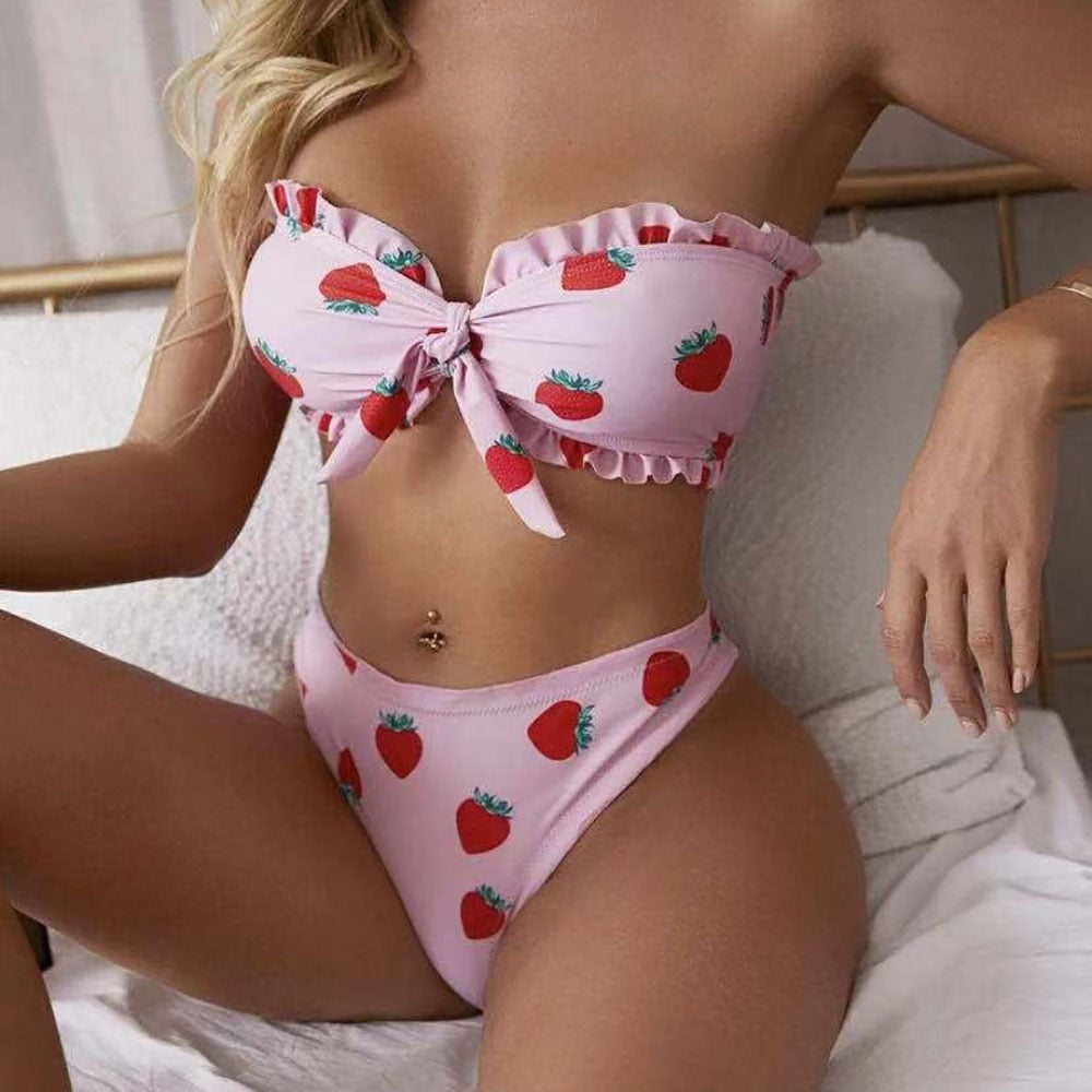 Cute Strawberry Bandeau Bikini Set – Sunset and Swim