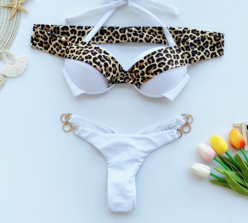 Leopard Deluxe Bling Push Up Thong Bikini  Sunset and Swim   