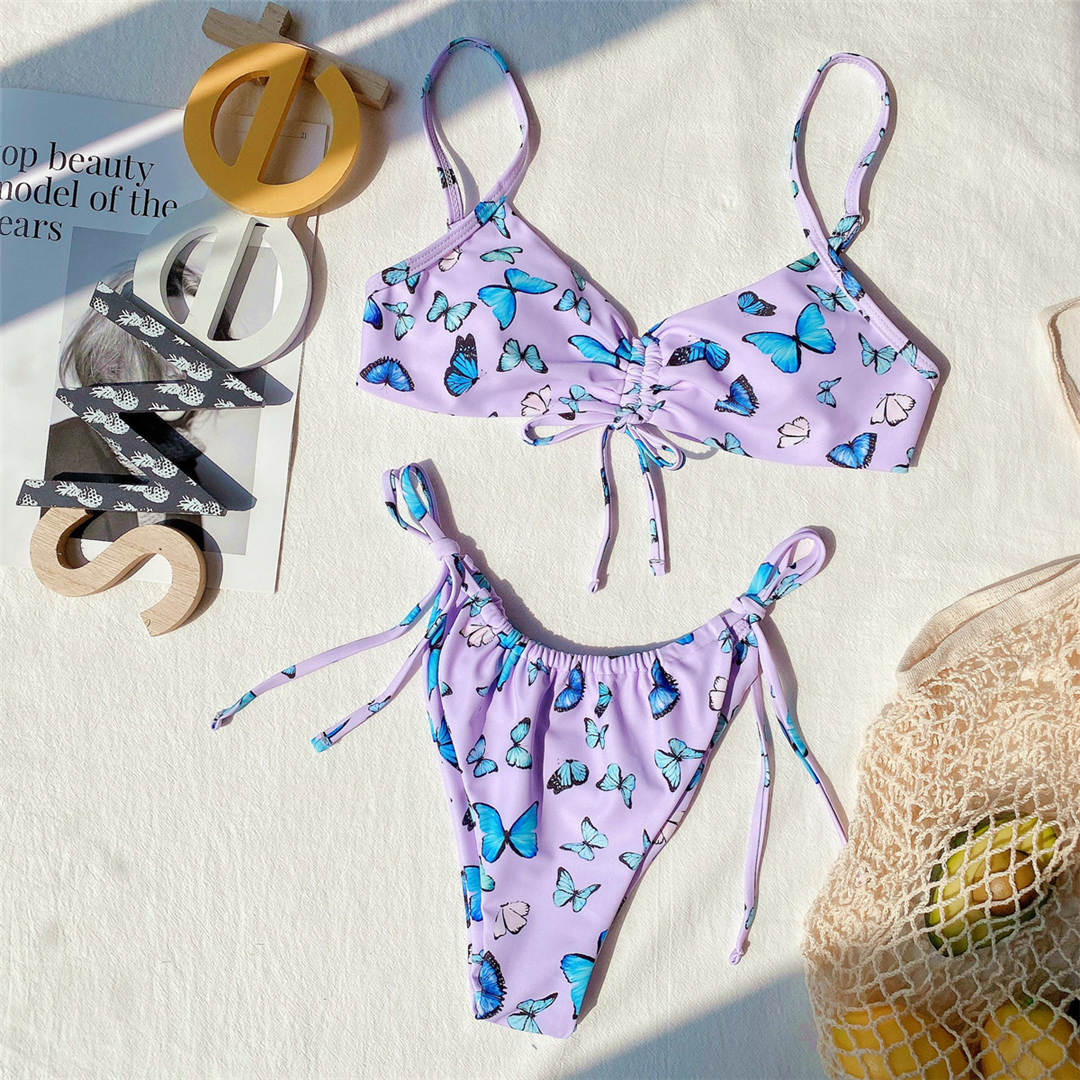 Butterfly Ruched Side Tie Bikini  Sunset and Swim   
