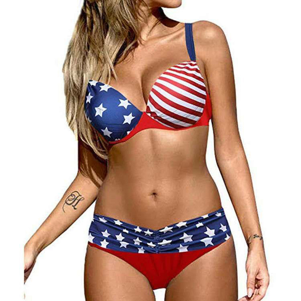 Trinity American Flag Cross Back Bikini  Sunset and Swim   