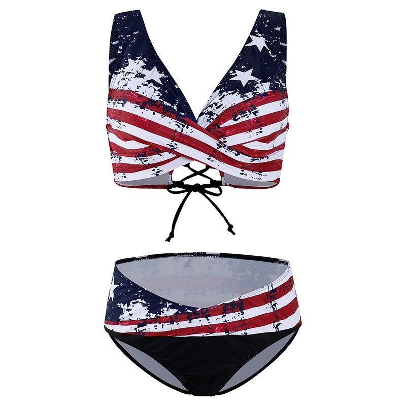 American Flag DD+ Plus Size Padded Bikini  Sunset and Swim   