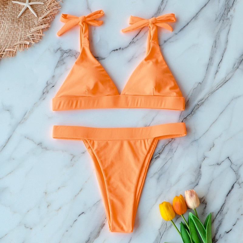 Playful Brazilian Bandage High Cut Bikini  Sunset and Swim Orange S 