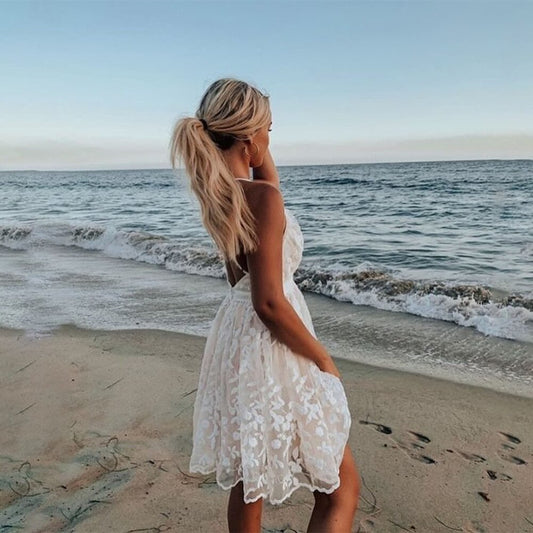 Summer of Love Backless Lace Bohemian Mini Dress  Sunset and Swim   