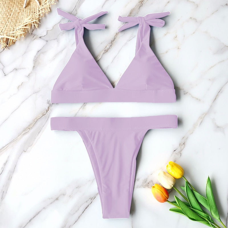 Playful Brazilian Bandage High Cut Bikini  Sunset and Swim Lavender S 