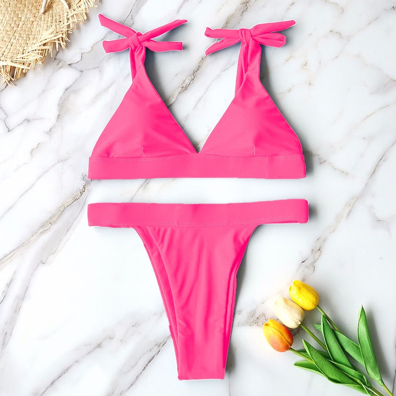 Playful Brazilian Bandage High Cut Bikini  Sunset and Swim Rose Red S 