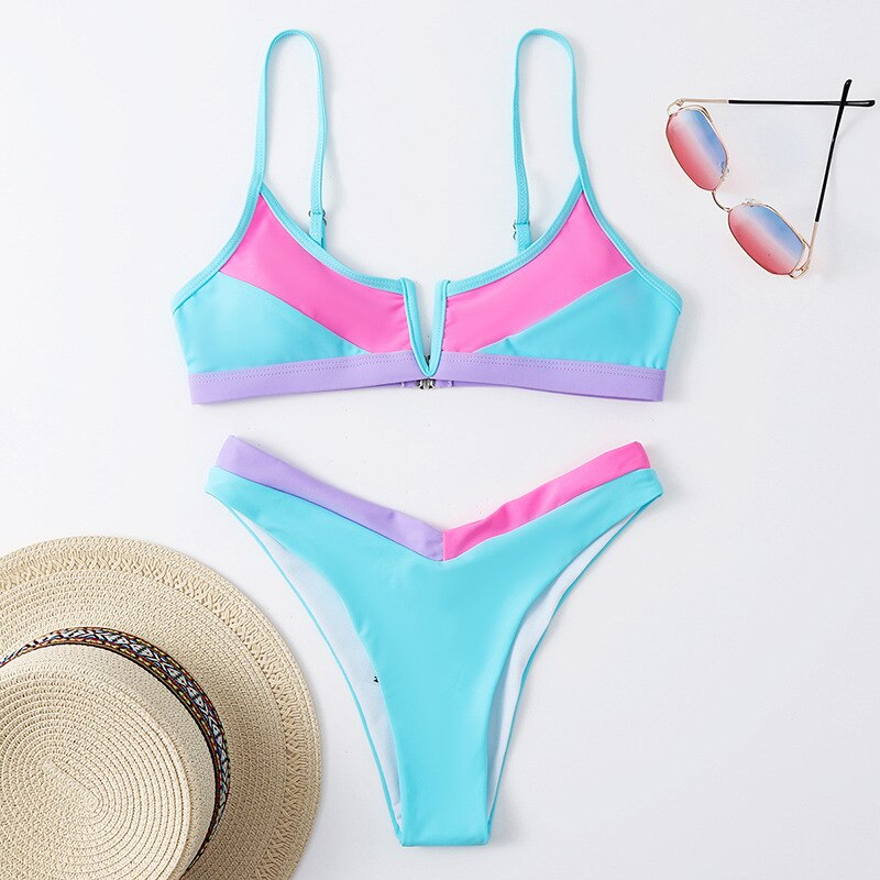 Preppy Patchwork Bikini  Sunset and Swim Pink/Purple S 