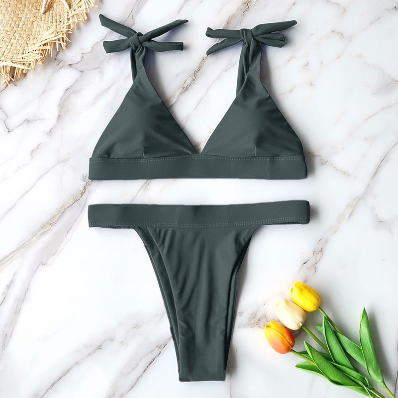 Playful Brazilian Bandage High Cut Bikini  Sunset and Swim Dark Grey S 