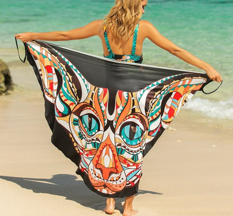 Butterfly Skull Owl Animal Print Beach Wrap Dress Beach Cover Up  Sunset and Swim   