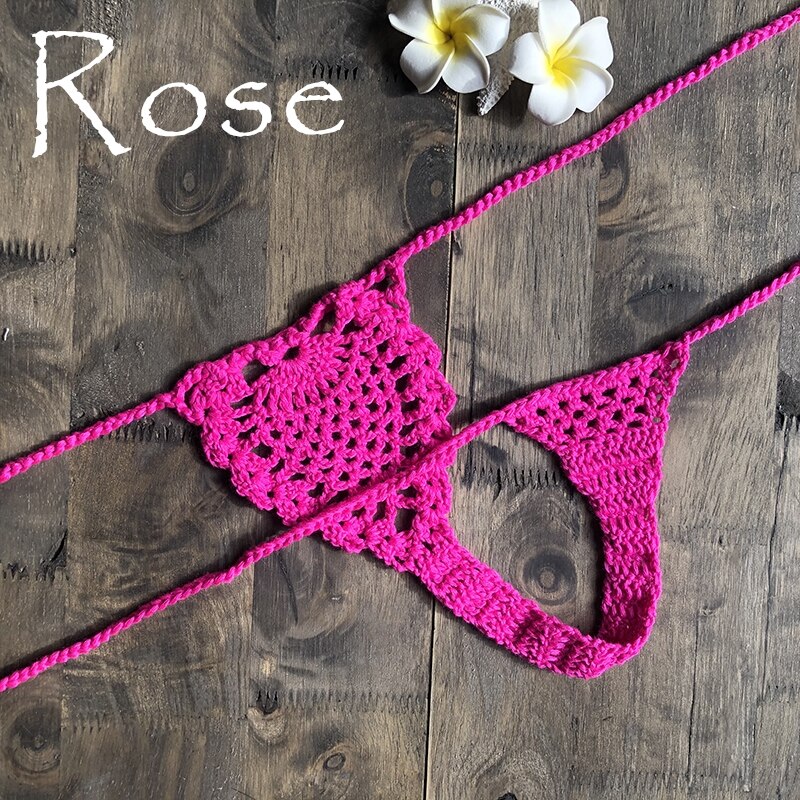 Mini Micro See Through G-strings Crochet Bikini Thongs  Sunset and Swim Rose M 