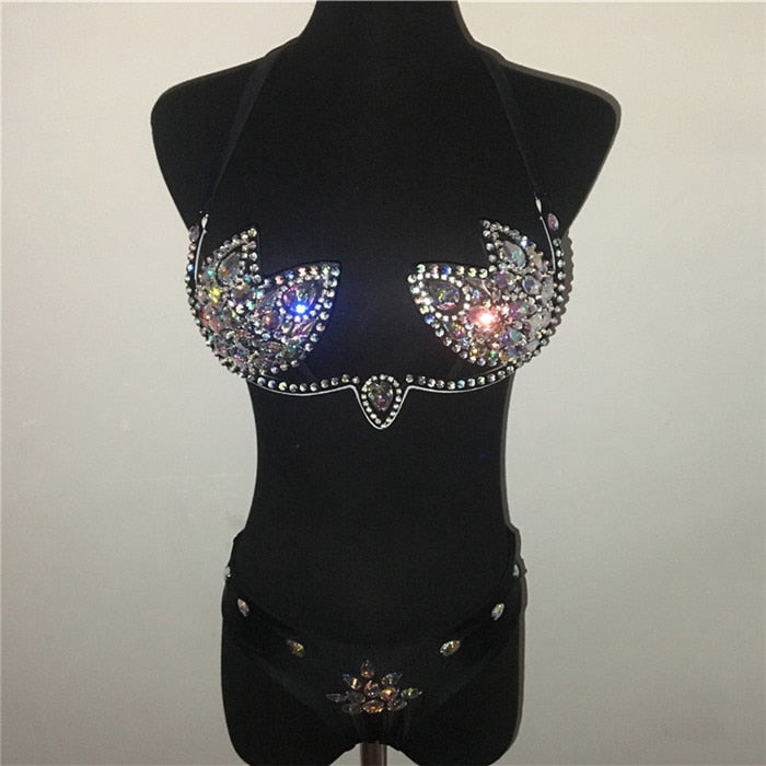 Ibiza Crystal Queen Diamonds Bikini Sunset and Swim Black S 