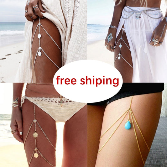 Sexy Multilayer Thigh Leg Chain Sunset and Swim   