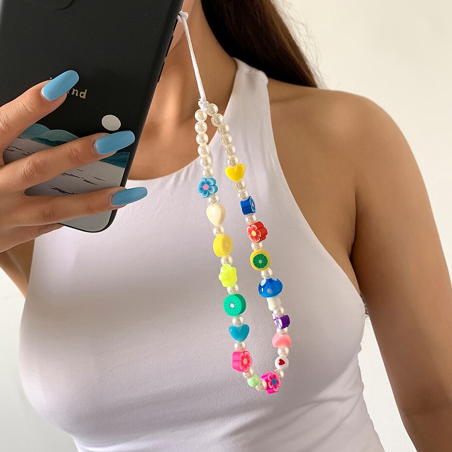 Oh So Charming Trendy Handmade Pearl Deluxe Mobile Phone Strap Phone Case Hanging Cord  Sunset and Swim M00032  