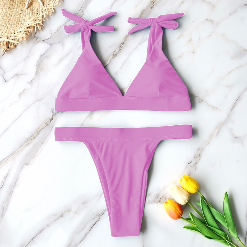 Playful Brazilian Bandage High Cut Bikini  Sunset and Swim Pink S 