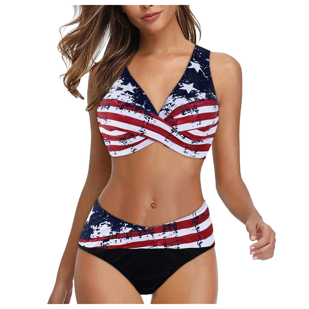 American Flag DD+ Plus Size Padded Bikini  Sunset and Swim Black S 