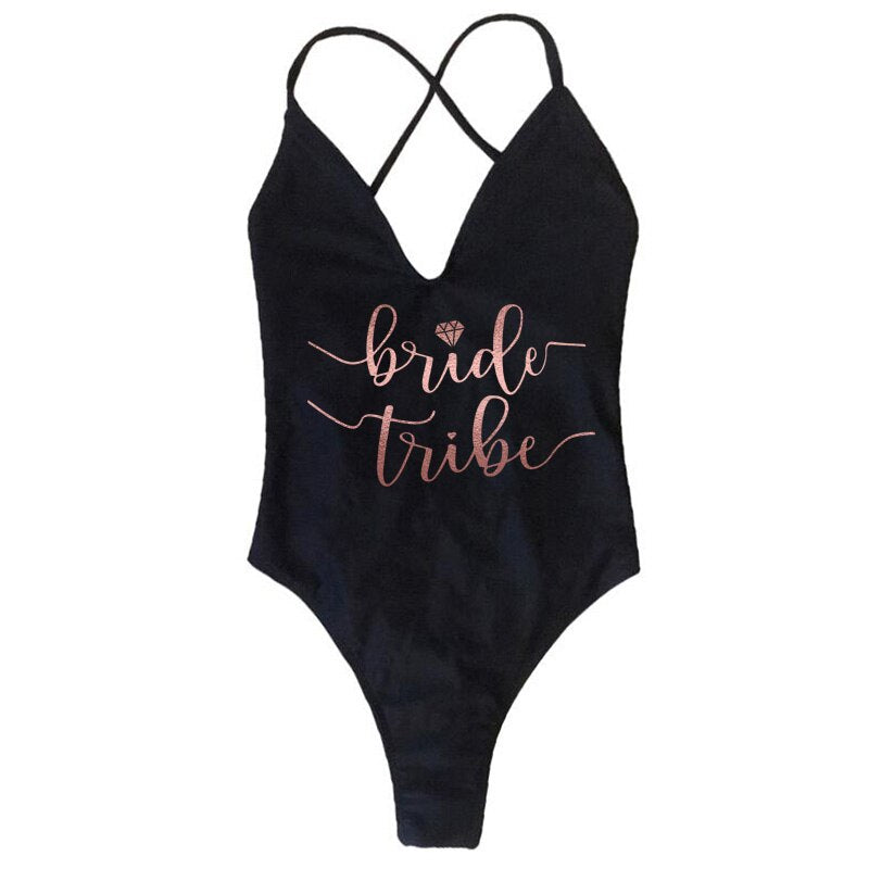 Bride Tribe Lace Back Scrunch Butt Sexy Brazilian Bachelorette Swimsuit  Sunset and Swim   