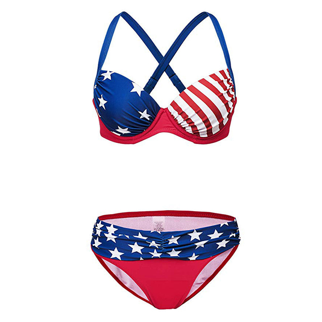 Trinity American Flag Cross Back Bikini Sunset and Swim   