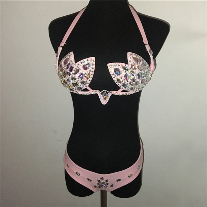 Ibiza Crystal Queen Diamonds Bikini  Sunset and Swim Pink S 