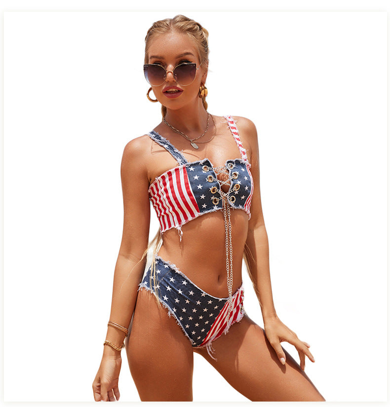 American Flag Denim Bikini  Sunset and Swim   