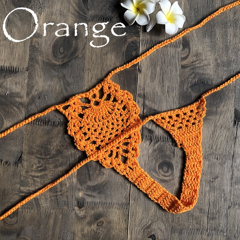 Mini Micro See Through G-strings Crochet Bikini Thongs  Sunset and Swim Orange M 