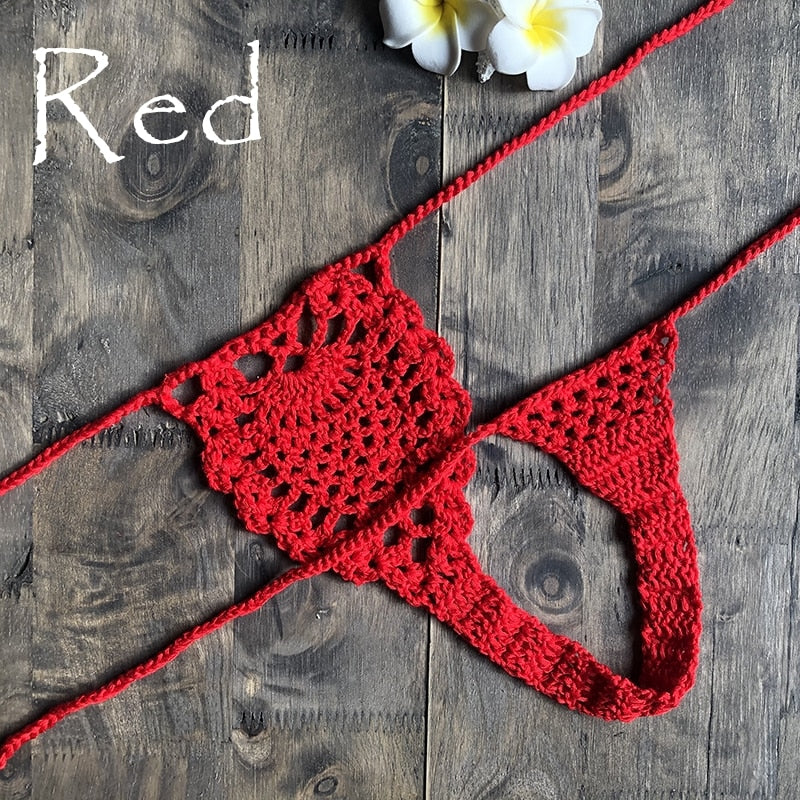 Mini Micro See Through G-strings Crochet Bikini Thongs  Sunset and Swim Red M 