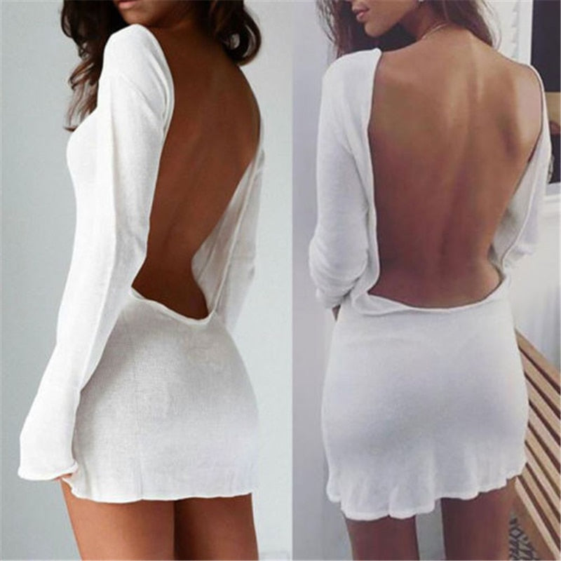 Alexandra Sexy White Beach Cover Up Dress Mesh Backless Mini Dress  Sunset and Swim White S 