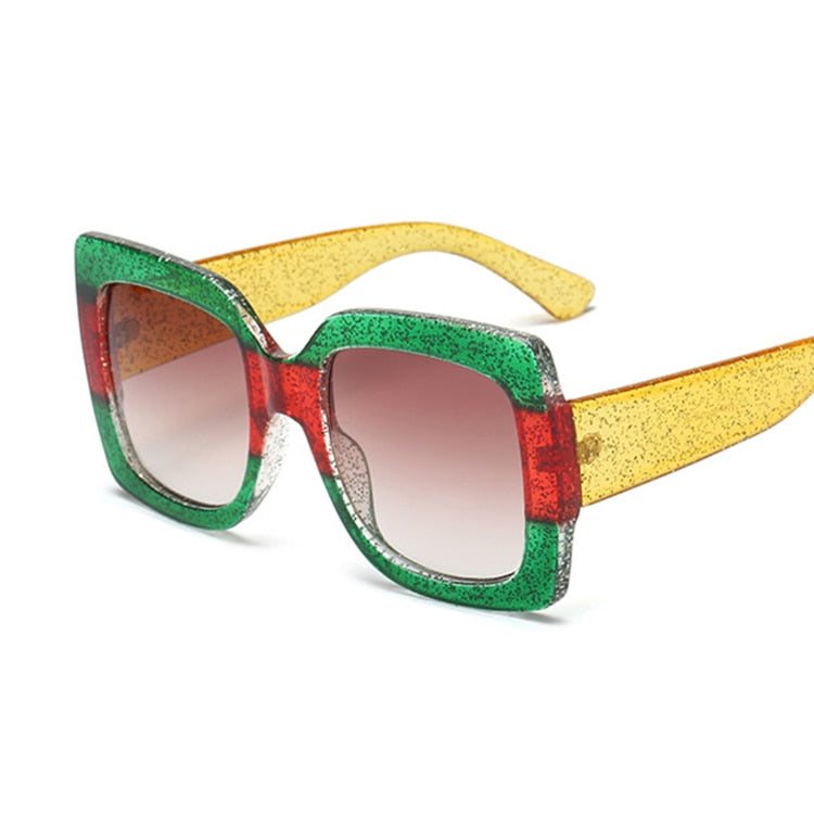 Sunset and Swim Oversized Square Dual Color Sunglasses  Sunset and Swim Green  