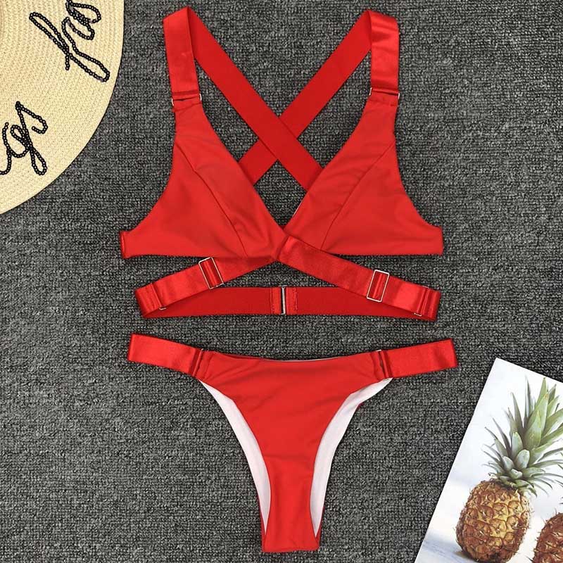 Alice Adjustable Strap Bandage Thong Bikini  Sunset and Swim Red S 