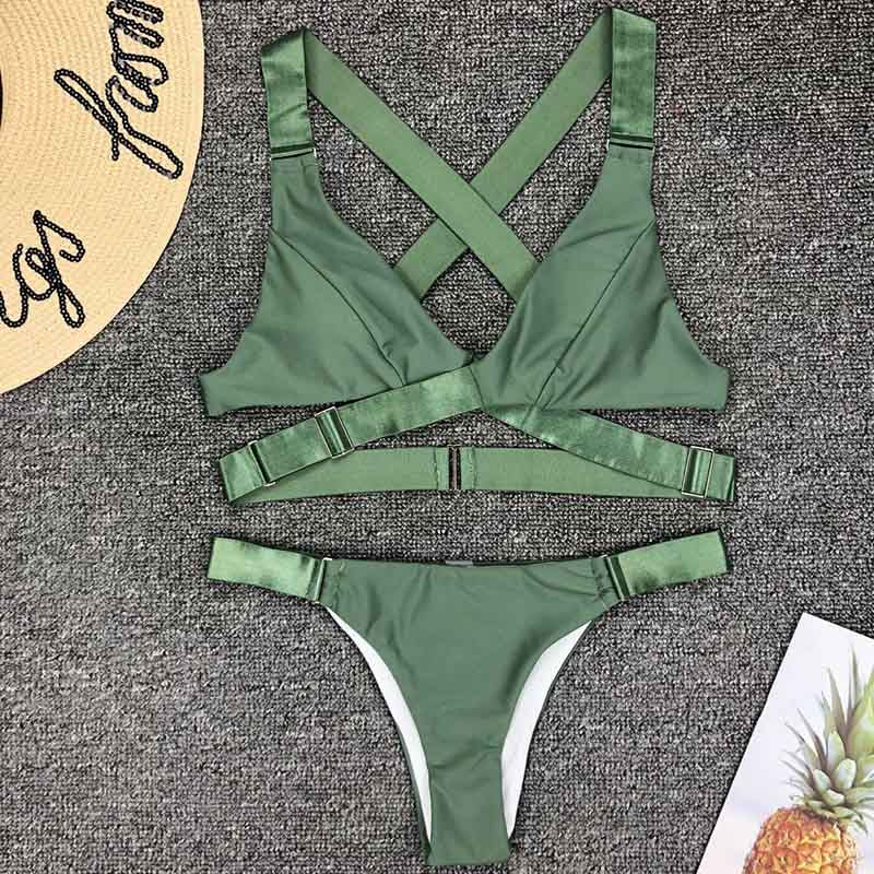 Alice Adjustable Strap Bandage Thong Bikini  Sunset and Swim Green S 