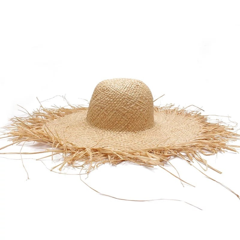 Vacation Time Handmade Large Straw Sun Hat  Sunset and Swim 01  