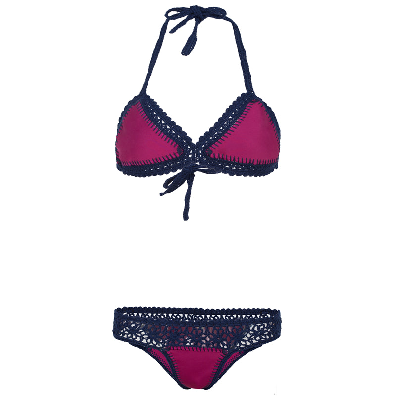 Sun Gaze Premium Halter Triangle Crochet Bikini  Sunset and Swim   