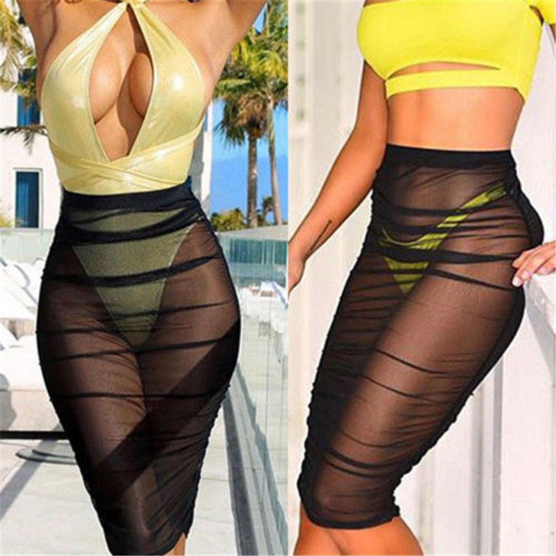Tidal Wave See Through Cover Up Pencil Skirt  Sunset and Swim   