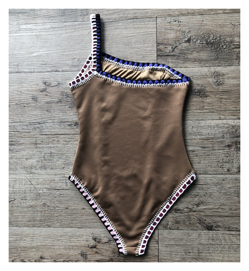 New Arrival Brown Color One Piece Neoprene One Shoulder Swimsuit  Sunset and Swim   