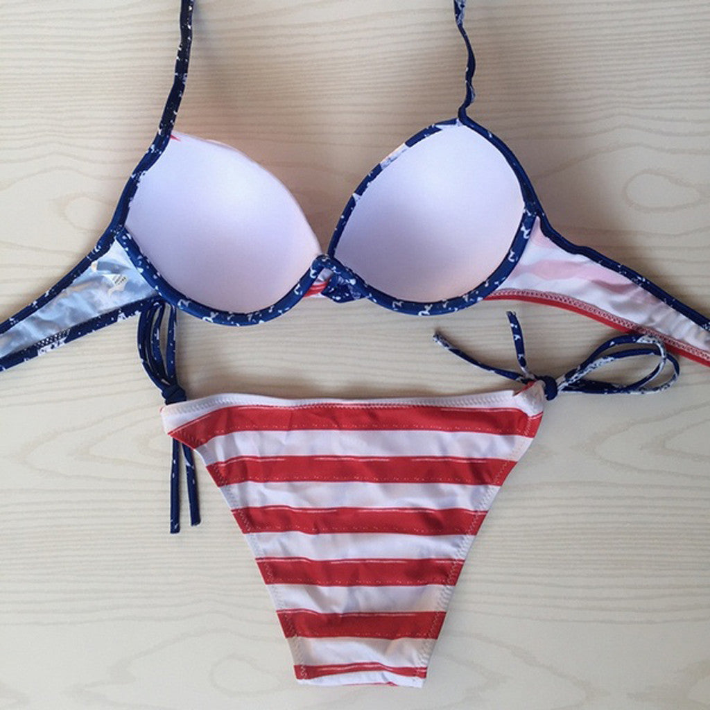 All American American Flag Fourth of July Two Pieces Bikini  Sunset and Swim   