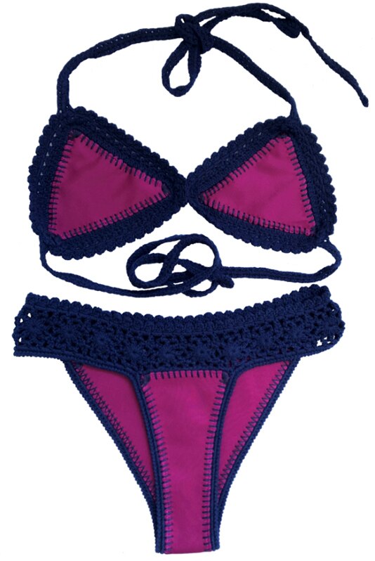 Sun Gaze Premium Halter Triangle Crochet Bikini  Sunset and Swim Rose as pic S 