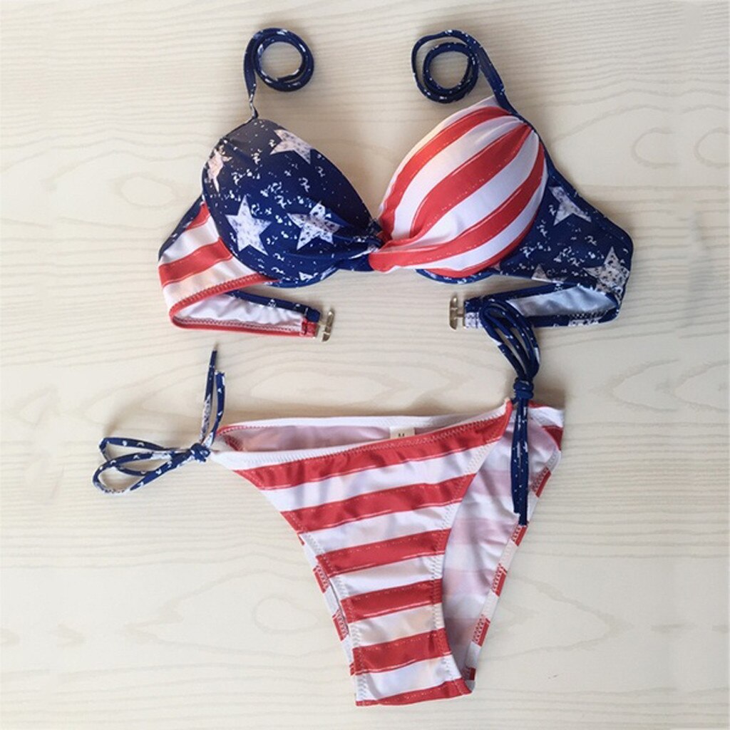 All American American Flag Fourth of July Two Pieces Bikini  Sunset and Swim Blue/Red/White S 