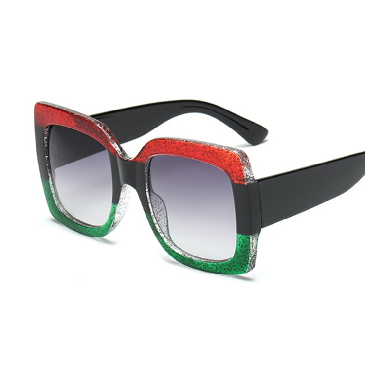Sunset and Swim Oversized Square Dual Color Sunglasses  Sunset and Swim Red green  