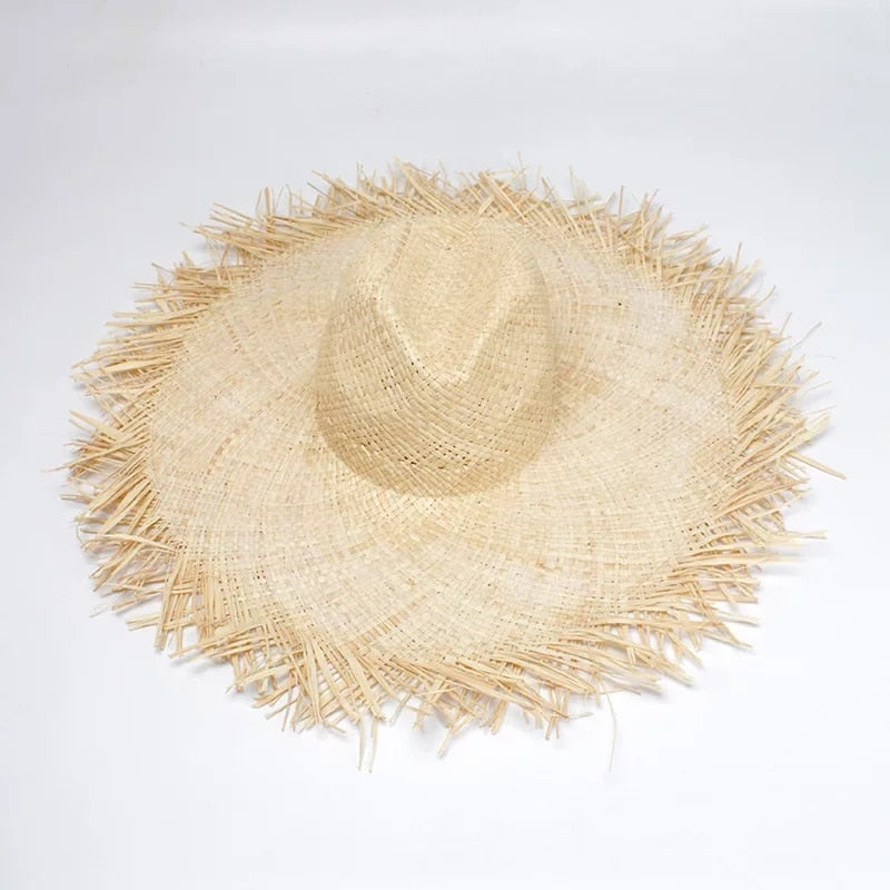 Vacation Time Handmade Large Straw Sun Hat  Sunset and Swim 02  
