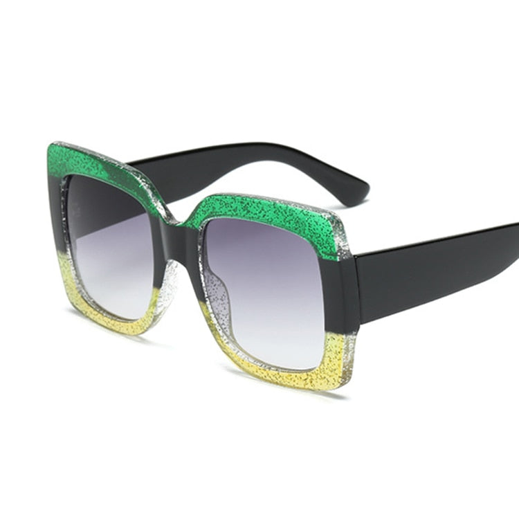 Sunset and Swim Oversized Square Dual Color Sunglasses  Sunset and Swim Green yellow  