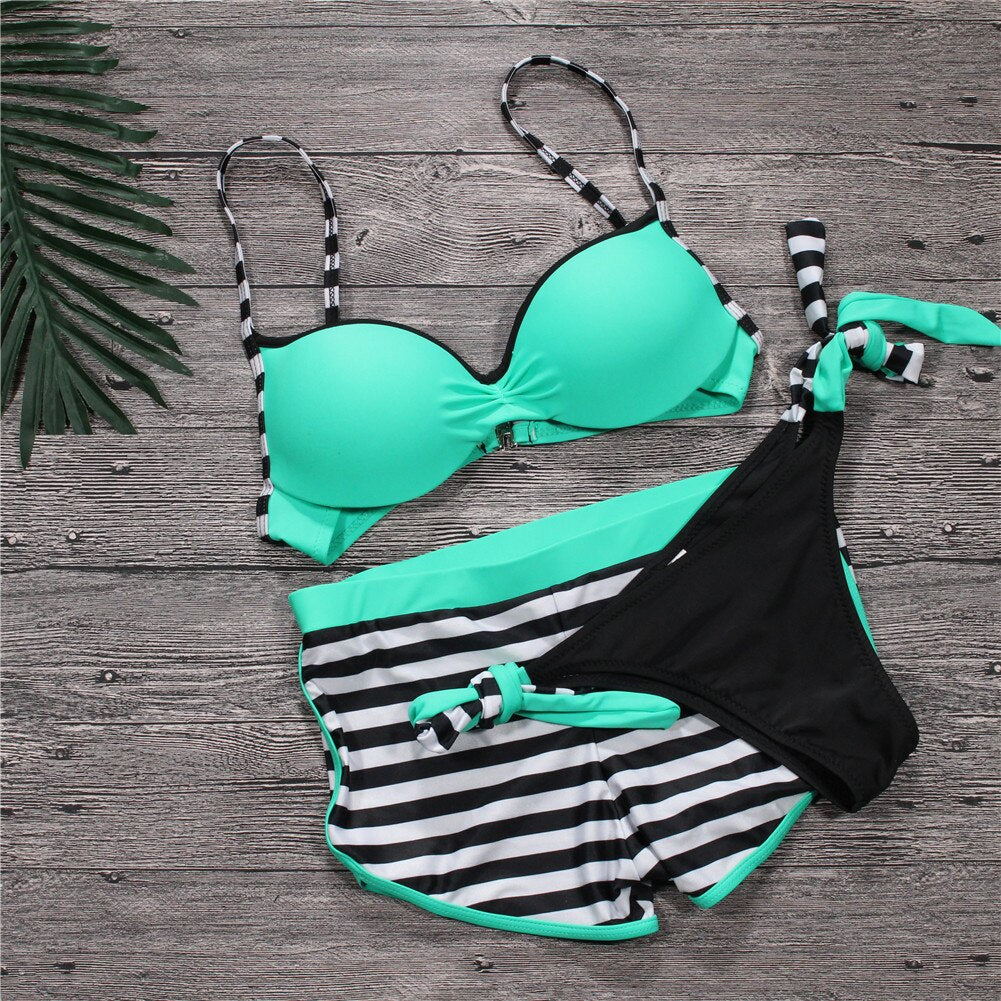 New Push Up Striped Shorts DD+ Bikini  Sunset and Swim green tankini sets S 