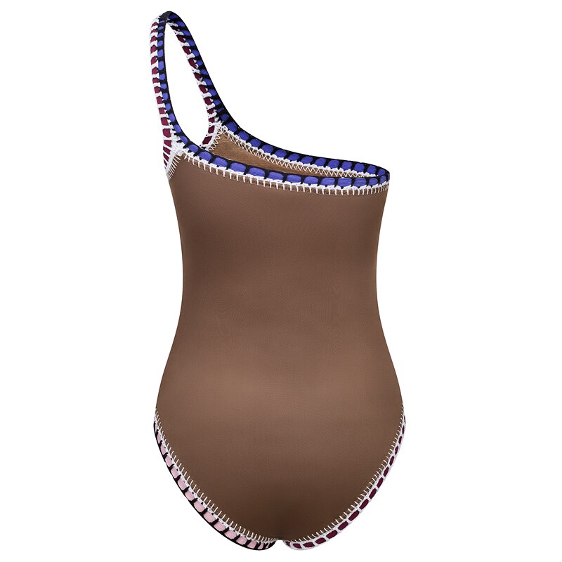 New Arrival Brown Color One Piece Neoprene One Shoulder Swimsuit  Sunset and Swim   