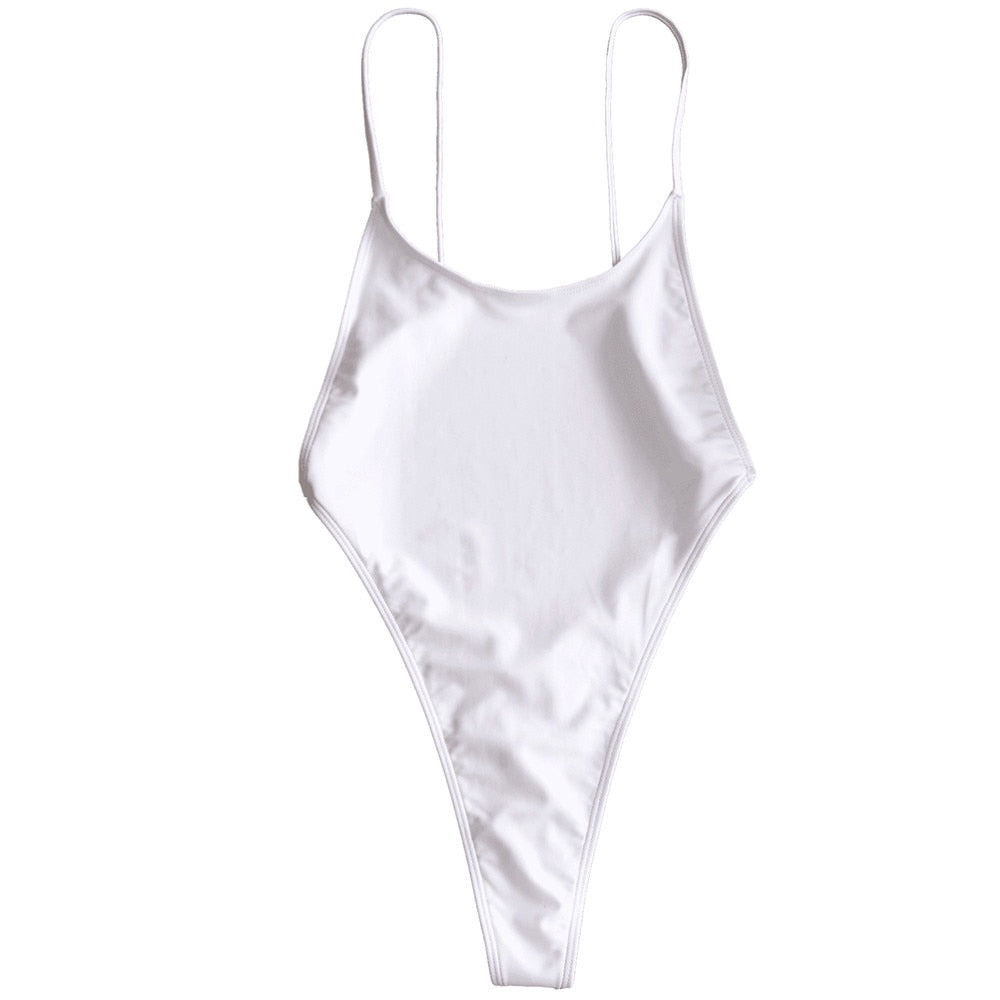 Sexy High Cut Micro Thong One Piece Swimsuit  Sunset and Swim White S 
