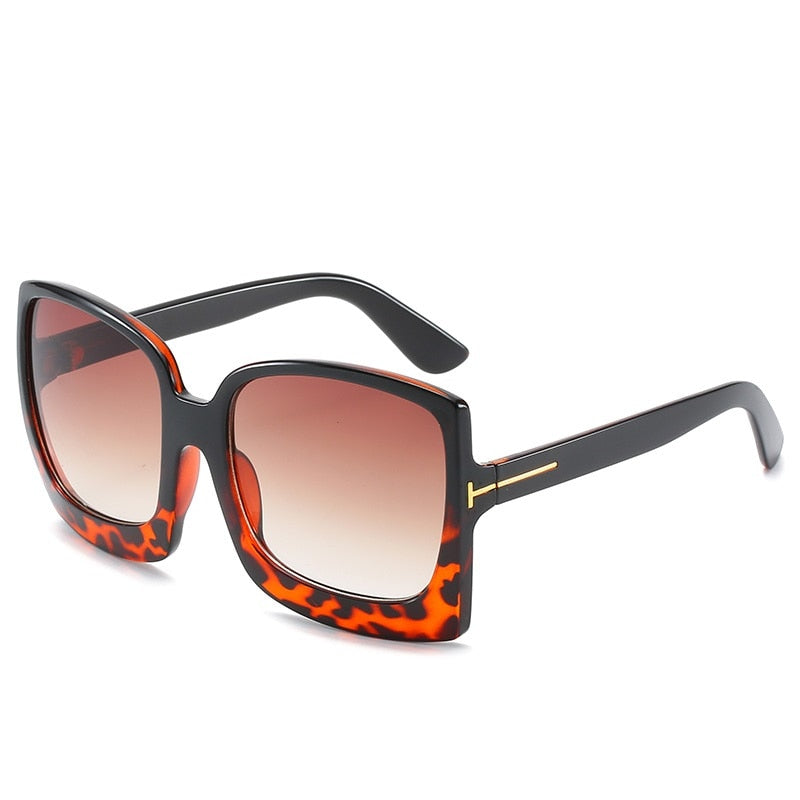 Monaco Oversized Square Sunglasses UV400  Sunset and Swim Red leopard  