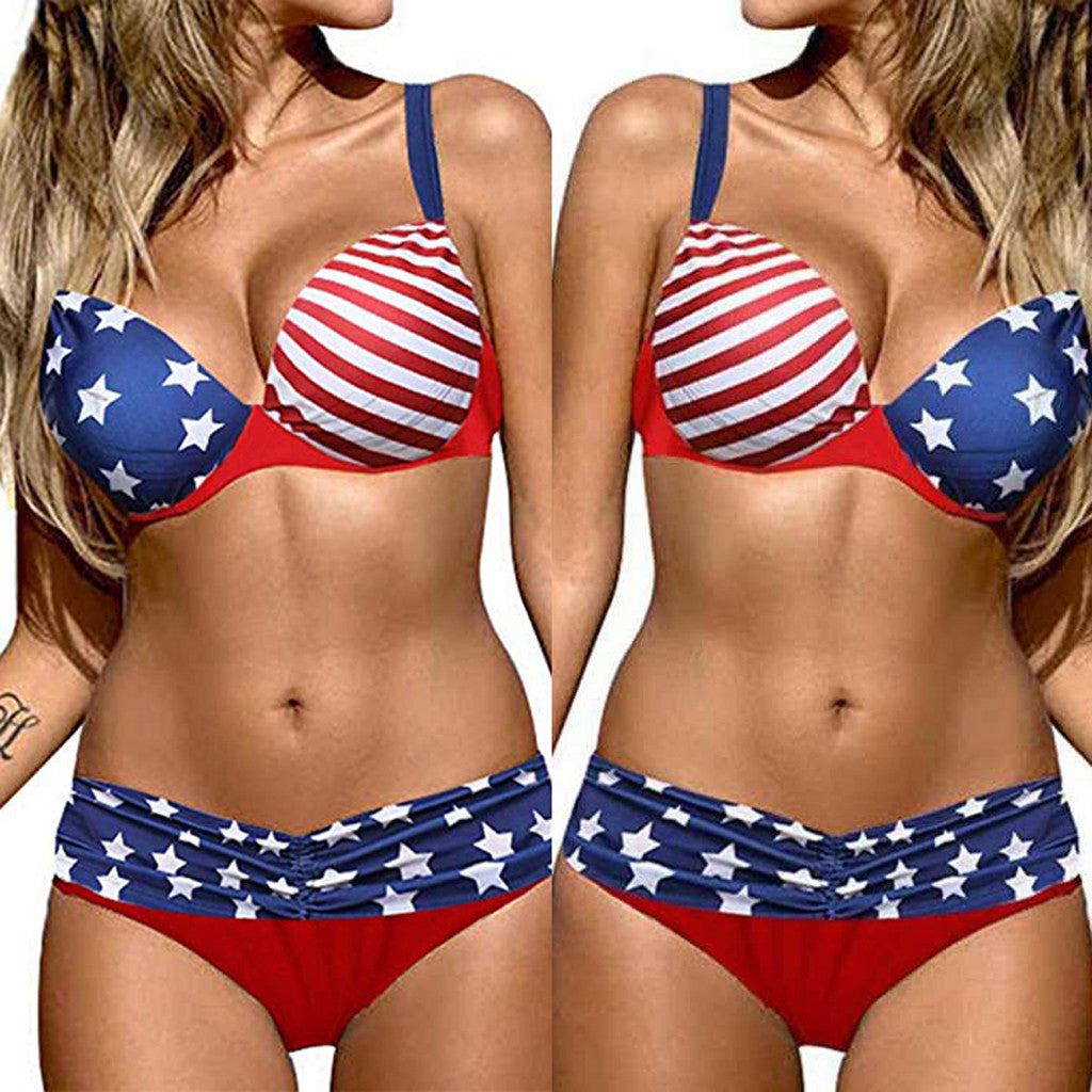 Trinity American Flag Cross Back Bikini Sunset and Swim   