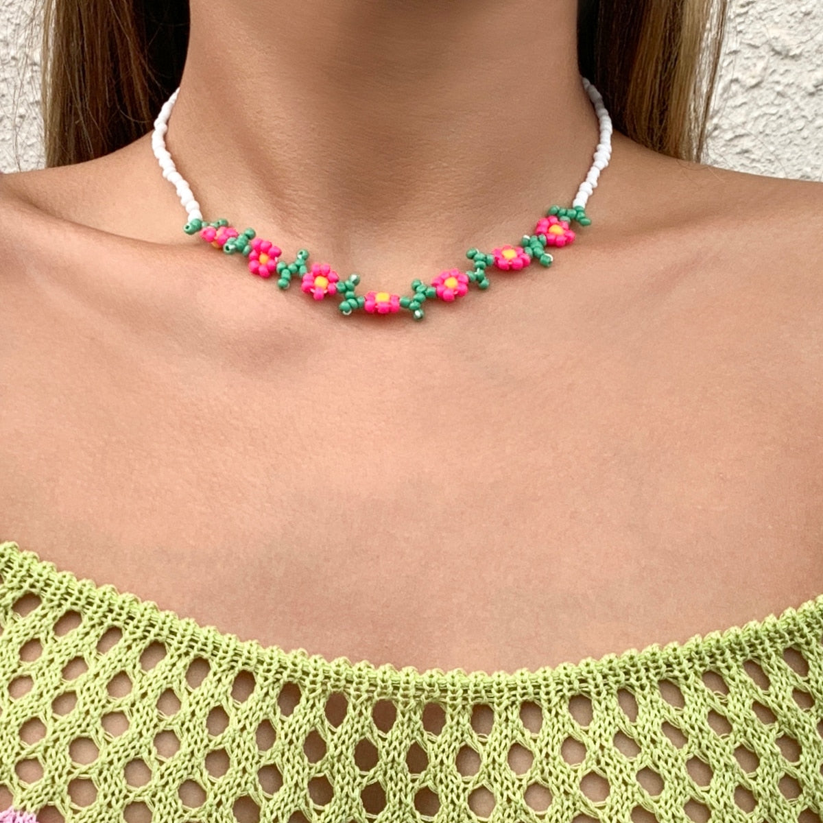 Trendy Flower Passion Beads Choker Necklace  Sunset and Swim C04511  