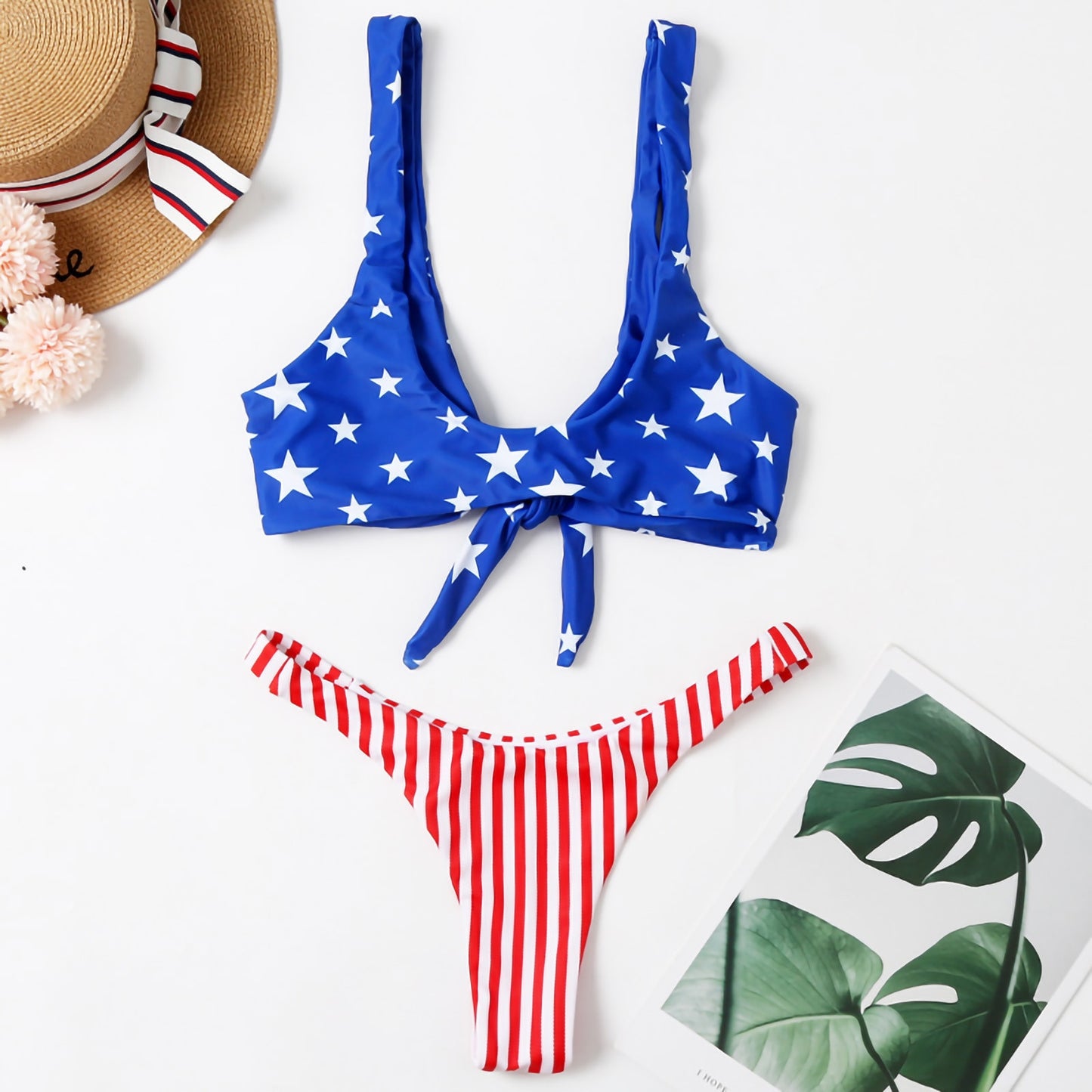 Crochet American Flag Micro Thong Bikini 