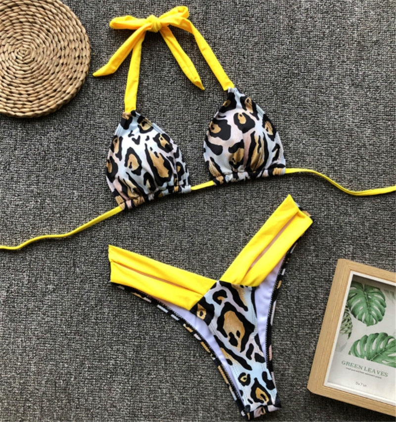 Bahamas Leopard Cheeky Cut Out Bikini  Sunset and Swim Yellow S 